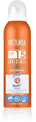 Victoria Beauty - Sonnenspray LSF 15, Sunscreen Face SPF 15, transparenter Sonnenschutz Spray für Gesicht und Körper, Invisible Formula, 150 ml