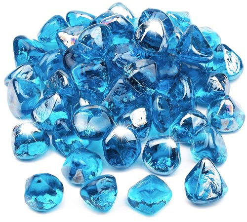 Kinway 9,1 kg Feuerglas Diamanten 2,5 cm blau für Feuerstelle Kamin - Margarita Azurblaue Felsen