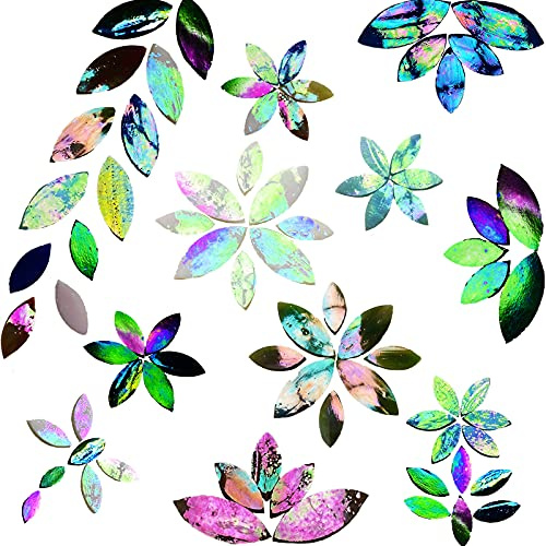 PALJOLLY 120 Stück schillernde Blüten-Mosaikfliesen, handgeschliffene Glasblütenblätter, florale Mosaikfliesen, Zubehör-Set für Mosaik und Handwerk, verschiedene Größen und Farben
