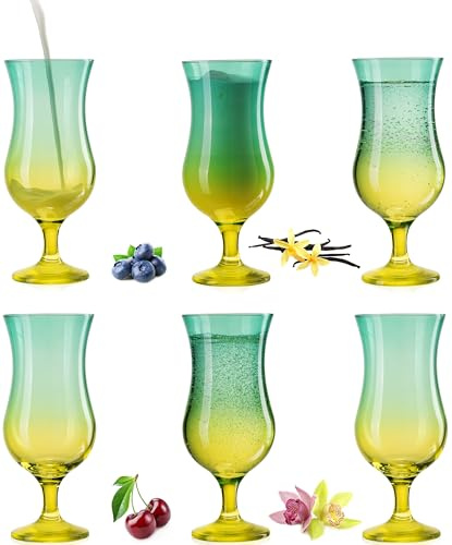 PLATINUX Cocktailgläser Grün-Gelb Set 6 Stück Bunt 400ml (max. 470ml) Longdrinkgläser Partygläser Hurricanegläser Groß