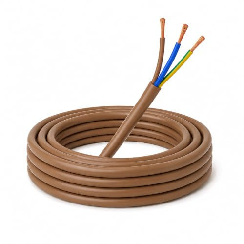 5m PVC Schlauchleitung H03VV-F 3G 3x0,75 mm² Rehbraun Rundkabel Anschlusskabel Leuchtenkabel für Pendelleuchten Tischleuchten Stehleuchten