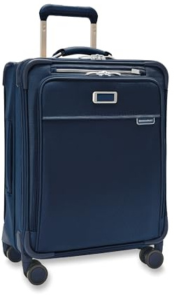 Briggs & Riley Essential 22 Carry On Expandable Spinner - Luggage for Travel, Suitcases with Wheels, Softside Rolling Bag for Men & Women, Self-Repairing Zipper - Baseline Collection, Navy