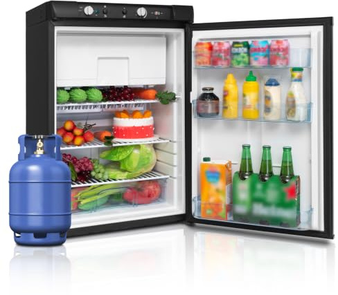 SMETA gaskylskåp frys, campingkylskåp 12v 230v gas, husvagnskyl bilkylskåp 12v/230v/GAS LPG 100L för husbil campinggarage, tyst 0dB, vit