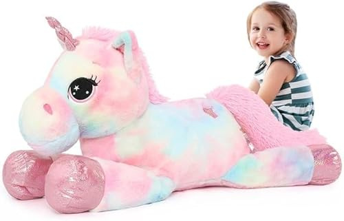 MorisMos Großer Einhorn Riesen Einhorn Plüschtier XXL Stofftier Kuscheltiere groß 80cm Rosa Einhorn Riesige Kuscheltier Weich Spielzeug Geburtstag Weihnachten Geschenk für Kinder Mädchen