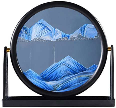 Fließende Sand Malerei, Dynamisch 3D Sandbilder Zum Drehen Ornament, Sand Landschaft Anzeige Fließender Sandrahmen, Desktop Entspannungs Sanduhr Kunstdekoration (23×24.5cm) (Blau)