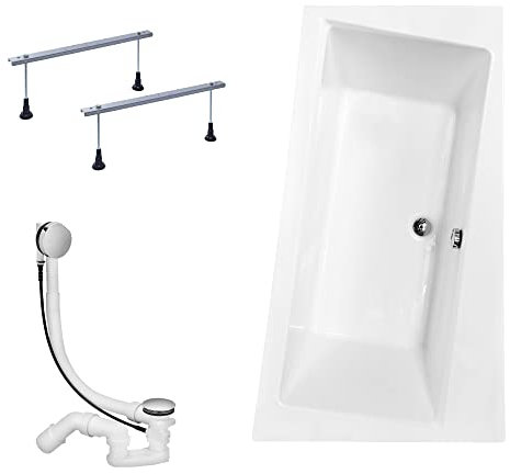 KOLMAN Badewanne INFINITY Eckbadewanne 150x90 Rechts ohne Verkleidung, Ablaufgarnitur und Füßen Komplettset 3in1 Premium Original Acryl Wanne Siphon