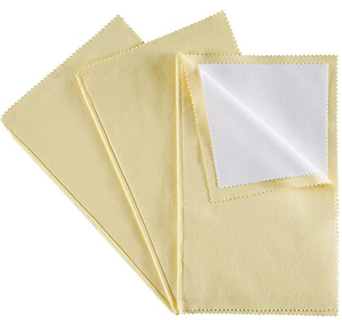 CATIFLIN 3pcs Multi-Layer Jewelry Cleaning Cloth, Large Silver Polishing Cloth, 100% Cotton Jewelry Polishing Cloths for Gold, Silver and Platinum Jewelry (Yellow, 10X12)