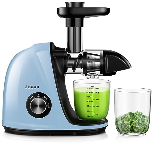 Jocuu Slow Masticating Juicer with 2-Speed Modes - Cold Press Juicer Machine - Quiet Motor & Reverse Function - Easy to Clean Juicer Extractor - Juice Recipes for Fruits & Vegetables (Light Blue)