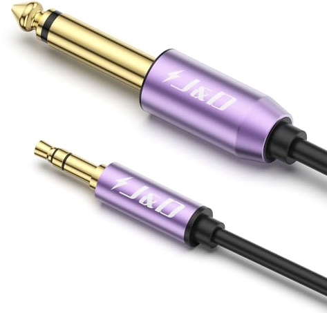 J&D 6,35mm TS auf 3,5mm TRS Kabel, Hochwertiges Vergoldetes Lila 1/4 Zoll Stecker auf 1/8 Zoll Stecker Mono Interconnect Stereo Aux Klinkenadapter Kabel, 1 Meter