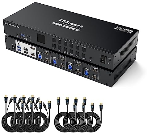 TESmart USB 3.0 HDMI KVM Switch 4 PC 2 monitor, switch KVM 4 porte 4K60Hz con EDID, microfono, supporta cascata per quad-monitor, USB3.0 per stampante scanner, commutatore tastiera con cavo
