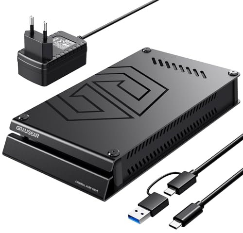 GRAUGEAR Disco duro externo de 8 TB en carcasa de aluminio para Playstation, diseño de disco duro formateado para PS4 y PS5, 8TB HDD de 3,5 pulgadas