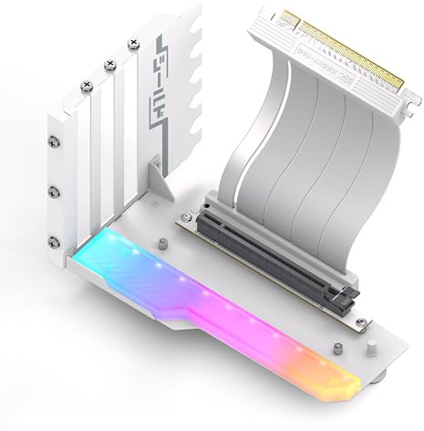 EZDIY-FAB Shield ARGB Vertikaler GPU Halter,115 mm PCIe 4.0 Riser,Weiß | Dual-Lock-Struktur,Schwere GPU-Stütze,7 Voll Geöffnete Slots,Gen-4-Riser-Kabel,90° Winkelstecker und 5V-3-Pin-ARGB-Sync