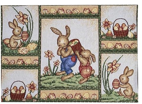 Raebel OHG 2er Set Tischset Mitteldecke Tischläufer Ostern rechteckig 33 x 46 cm Gobelin Baumwollmischung Motiv Fleissige Osterhasen