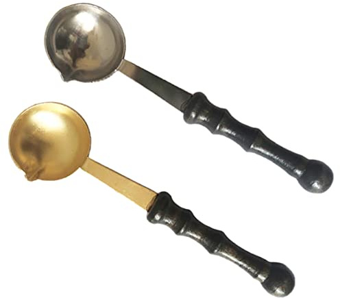 HAPINARY Cucchiaio di Ceralacca Creativo Manico in Legno, Set 2 Pezzi (rame e Argento), Utensile per Sciogliere Cera, per Sigillare Buste e Inviti, Accessorio per Artigianato e Decorazioni