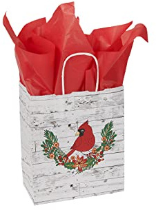 SSWBasics-Medium Winter Wreath Paper Shopping Bags - Case of 100-Christmas Gift Bags Bulk - Holiday Paper Bags with Handles - 80# Paper Weight (120 GSM) - White Interior - Ideal for Holiday Gifting