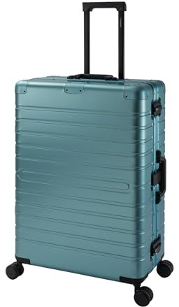 Travelhouse Oslo großer Aluminium Reisekoffer Türkis L-75cm Hartschalenkoffer Reisetrolley Suitecase Trolley Koffer 2X TSA Zahlenschloss 4 Doppelräder 360° Rollen Markenqualität Vol. 102L