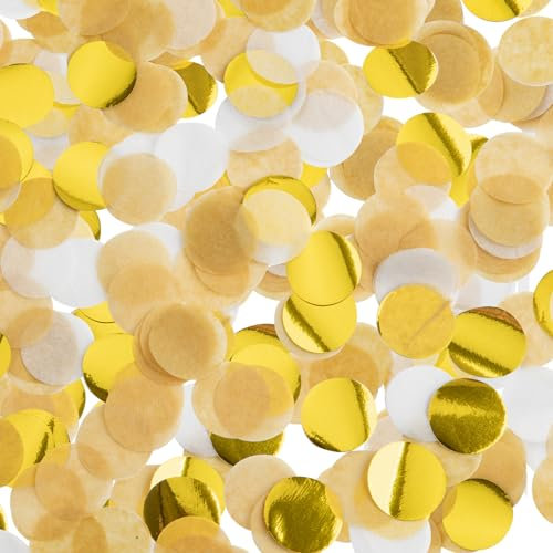 Gold Confetti, Seidenpapier Bunt, 50g Stück Rund 2.5cm, Geburtstag & Hochzeit, Mehrfarbig, Decorgold, Weiß, Braun