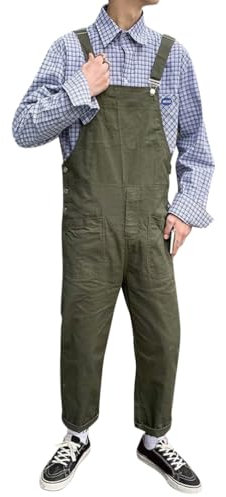 Oanviso Herren Latzhose Overalls Cargo Jeans mit Hosenträger Retro Jumpsuit Arbeitshose Loose Fit Arbeitslatzhosen Latzanzug Männer Overall Streetwear Casual K Grün M