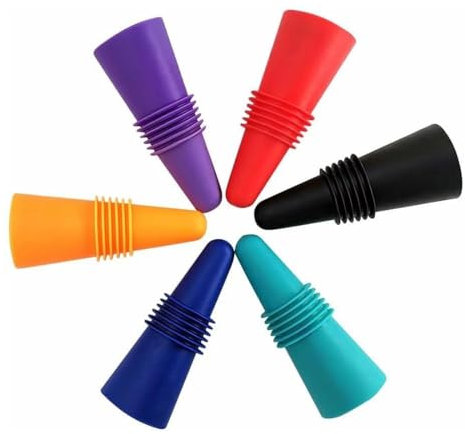 RDNKVB 6pcs Tapon Vino Tapones para Botellas Compuestos de Silicona Alimentaria de Máxima Calidad Fáciles Cómodos y Seguros para Guardar en tu Nevera o Vinoteca