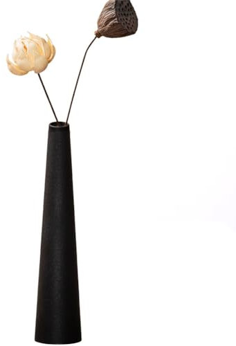 Piccolo vaso in ceramica a forma di bocciolo, alto, conico, a stelo singolo, vaso nero, decorativo per la casa, centrotavola floreale, per matrimoni e ufficio (nero)