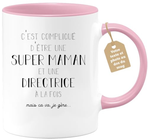 quotedazur Café-Croissant - Mug Personnalisé Tasse Cadeau Noël C'Est Compliqué D'Être Une Super Maman Et Directrice A La Fois Mais Je Gère Future Anniversaire Fête Des Mères - Rose/Céramique