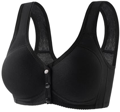 Front Fastening Bras for Women UK Plus Size Post Surgery Snap Front Everyday Bras for Older Women Comfort Wireless Bralette Padded Push Up Cotton Bra Ladies Sleep Bra Non Wired Support Underwear