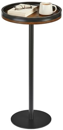 ZEXVIDA Small Round Side Table,Drink Table with Weighted Base,Industrial Metal & Wood Pedestal End Table with Tray Top, Martini Table for Small Spaces, Living Room, Next to Sofa,24.7 H