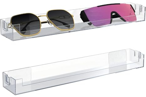Extra großer Acryl-Sonnenbrillen-Organizer, 2 Stück, Wandhalterung, Brillenhalter, Sonnenbrillen-Aufbewahrungsständer, kompatibel mit Verssace VE4395 Gucci GG0595S GG0875S, farblos, 48