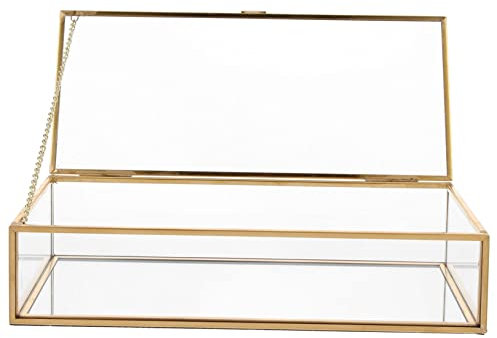 VILLFUL Rectangular Storage Box for Jewelry Vintage Design Glass Display for Home Organization and Storing Earrings Rings and Other Accessories