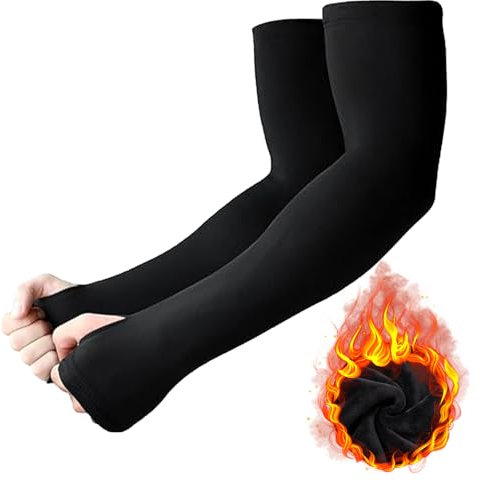 Scaldabraccia Uomo Donna, Nero Manicotti Braccia Invernali, Maniche a Braccio con Foro Pollice, Manicotti Termici Ciclismo, Manicotto Braccio per Invernali Corsa, Escursionismo, Ciclismo, Pallavollo