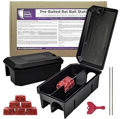 Pre Baited Rat Boxes - 2 Pack - Effective Rat Traps, Ideal Rat Traps for Indoors Solution, Quick Setup and Ready to Use - Professional Rat Poisoning Indoors & Outdoors