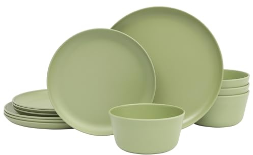 Gibson Home Fairhope 12 Piece Melamine Dinnerware Set - Matte Green