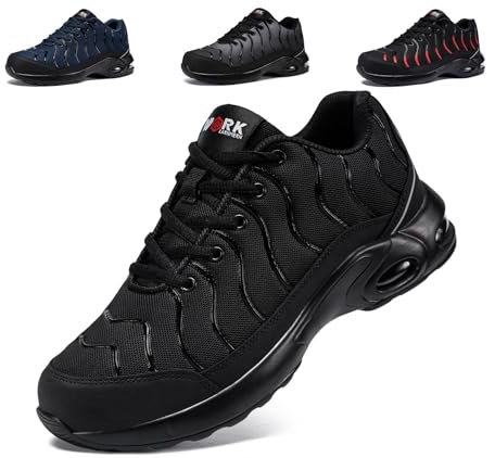 LARNMERN Men Wide Fit Safety Trainers Comfortable Safety Shoes Steel Toe Cap Work Trainers Lightweight Protective Work Footwear Anti-Puncture (Black,11.5UK/47EU Wide)