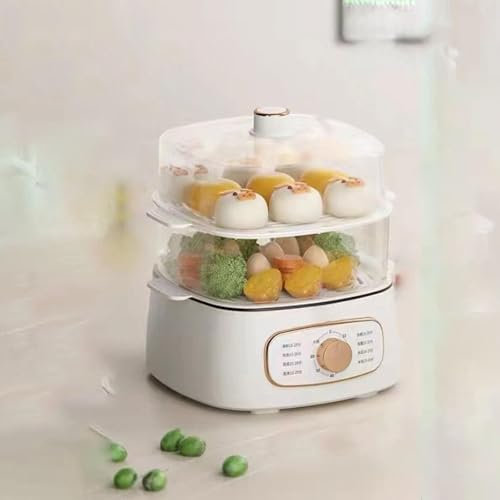 Vnook Cuiseur À Vapeur Électrique Cuisson À Un Pot Cuiseur À Vapeur Électrique À 2 Niveaux Petit Cuiseur À Vapeur Ménage 60 Minutes De Contrôle De Rotation for Légumes Poisson Riz, 13L(White)