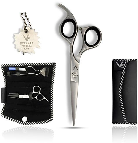 Vida Goods Professional Hairdressing Scissors, Premium J2 Stainless Steel Hair Shears, 6.5 Barber Shears with Hand-Sharpened Blades, Adjustable Tension Knob & Key, Case & Cleaning Kit (Satin)