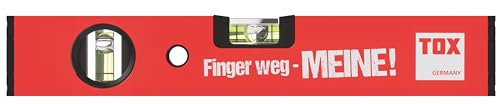 TOX Wasserwaage 30 cm, rot mit Aufdruck „Finger weg – MEINE“, horizontale und vertikale Libellen, aus Aluminium mit Pulverbeschichtung und stoßfesten Gummikappen, 1 Stück, 09790014