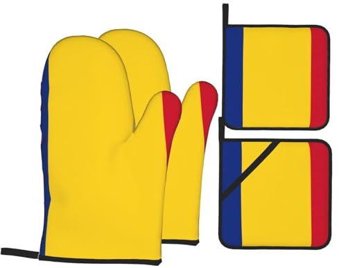 Gants de cuisine imprimés drapeau de la Roumanie, gants de cuisine et maniques personnalisés, cadeaux de pâtisserie pour la cuisine