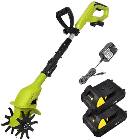 Coltivatore Elettrico A Batteria, Motozappa da Giardino, con 2 Batterie da 2000 mAh E Caricabatterie, profondità di Lavoro di 25 Cm, Larghezza di Lavorazione di 10 Cm, Motozappa Elettrica per