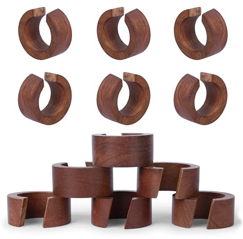 Ajuny Serviettenringe 12er-Set Handgefertigter Holz Runder Halb Geschnittener 3,8 cm Dekorativer Serviettenhalter Organizer für Esstisch Hochzeitsempfang Küche und Heim Dekoration