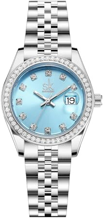 SHENGKE Women's Crystal akzentuiert mit soliden Legierung Stahlband Uhr Elegantes Kleid Quarz Kalender Uhren für Frauen
