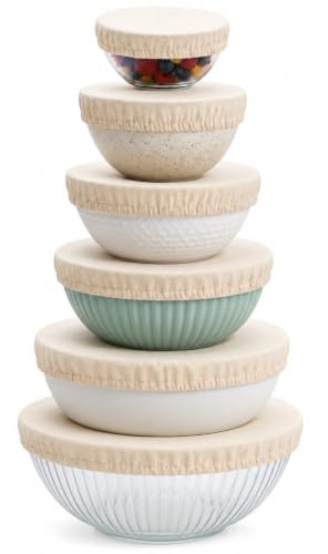 Hell Blues Set of 6 Linen Food Bowl Storage Cover ~ Stretchable Dish Covers Sourdough Bread Making, Vegetable Meat Preservation Fresh Keeping | Organic and Washable (XS, S, M, L, XL, XXL)