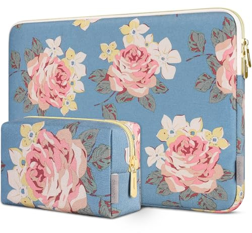 DOMISO 17,3 Zoll Laptop Hülle Tasche Wasserdicht Laptophülle Laptoptasche Sleeve Schutzhülle mit floralen Mustern für MacBook, HP, Dell, Asus Notebook,Blau