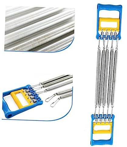 UKCOCO Aparato Ejercicio Casa Expansor Pecho con Resorte Desmontable Banda Resistente para Entrenamiento Musculación Brazos Equipo Portátil Fitness Hogar para Hombres Azul Amarillo