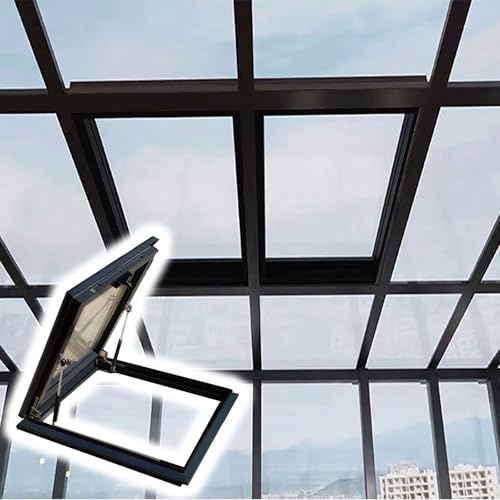 Valdoza Sloped Flat Roof Lighting Well Window for Indoor Attic, Skylight Roof Window, Basement Skylights, Aluminum Alloy Frame with Tempered Glass, Good Ventilation for Attic/Sun Room(LxW 45x45in)