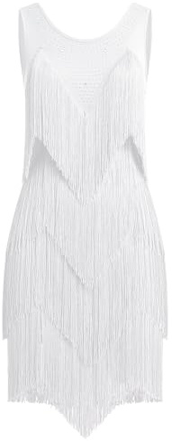 EFOGEP Abito da Donna con Nappe per Danza Latina, Stile Vintage Anni 20, Senza Maniche, Sexy, per Cocktail, Festa a Tema, Stile Flapper, con Frange, Mini, per Tango, Samba, Cha Cha, Abbigliamento da