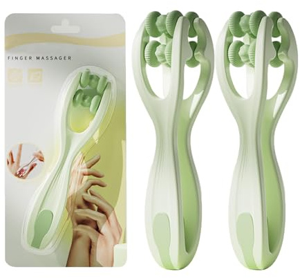 Finger Massagegerät, Hand & Finger Massageroller, Doppelrollen Finger Massage Roller, Handmassagegerät Roller, Silikon Massagegerät Roller für Hand und Finger Massage (Grün*2)