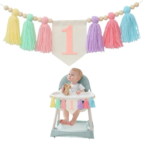 GlamRays Bannière Chaise Haute Premier Anniversaire Décoration de Fête pour Fille et Garçon Décoration Murale Chambre de Bébé (Multicolore)