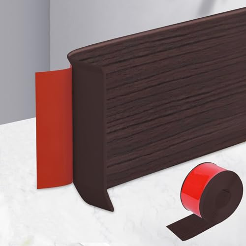 Plinthe autocollante en PVC souple de 5 m, largeur 10 cm, bande de finition autocollante, profil de transition pour mur et sol, plinthe flexible pour cuisine, salle de bain et salon, bois de noyer