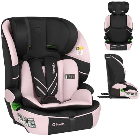 LIONELO Seggiolino auto LEVI FIX I-SIZE con ISOFIX per bambini 76-150 cm fino a 36kg Gruppo 1/2/3 Protezione laterale 10 Livelli di regolazione del poggiatesta, Top Tether, Ampio e comodo (Rosa)