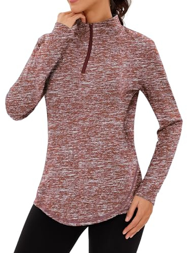 Terecey Camisetas Deporte Mujer Manga Larga UPF50+ Top Deportivo con 1/4 Cremallera Verano Camisa de Correr Fitness Yoga Tops Otoño Invierno